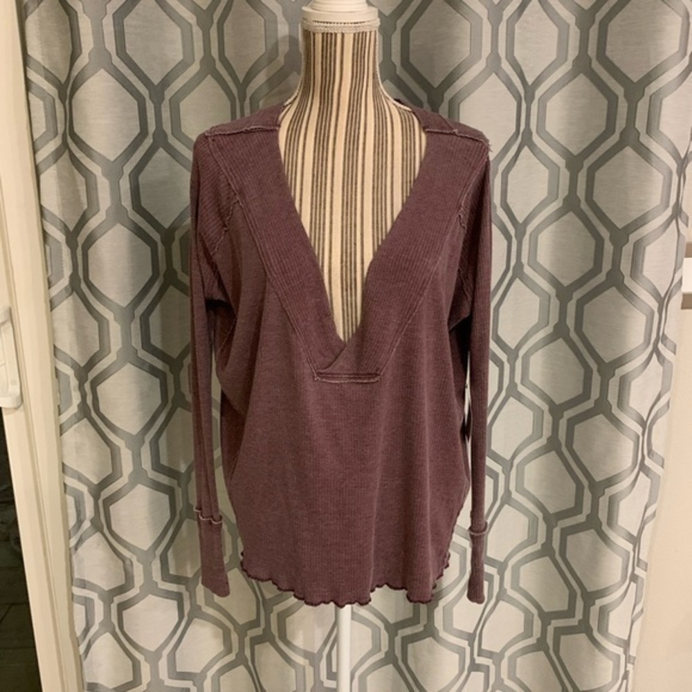 Free People Wine Colored Deep V-Neck Top NWT